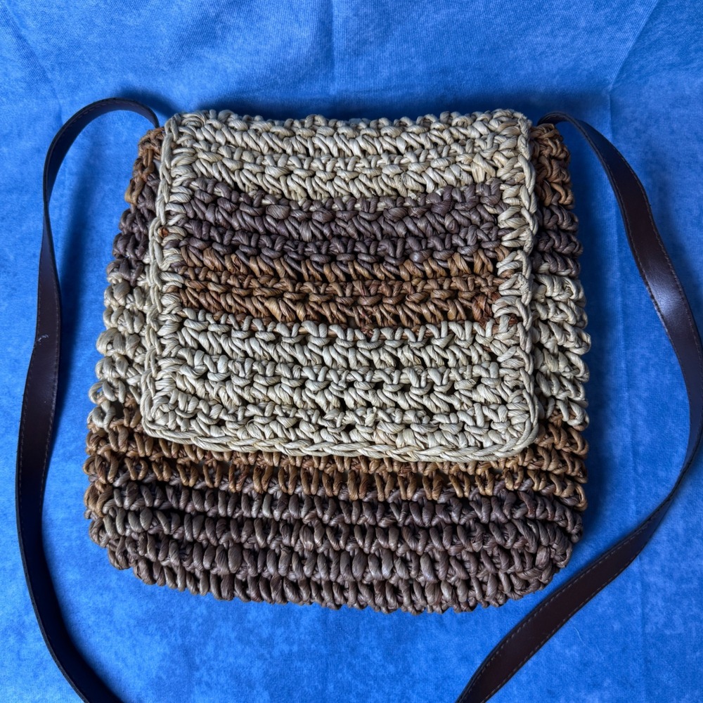 Vintage Woven Straw Crossbody Shoulder Bag‎ Boho Cottagecore Earth Tone Purse